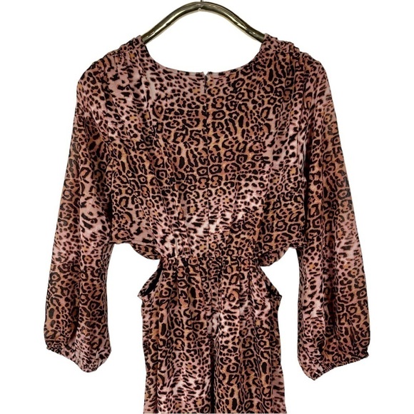 ANTHROPOLOGIE RANNA GILL BROWN MOTIF CHEETAH LONG SLEEVE CUT OUT MIDI DRESS - Picture 5 of 13